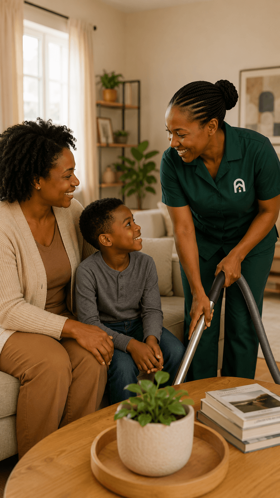 An Abode worker and a family at home