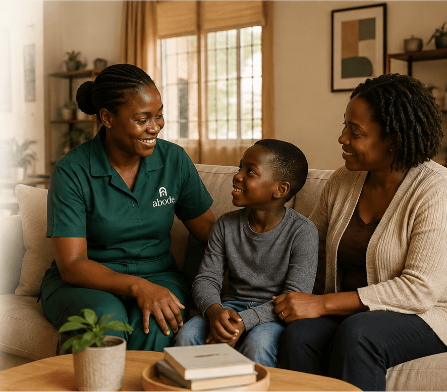 An Abode worker with a family at home in Lagos